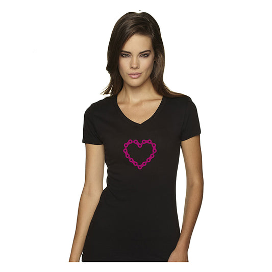 DHD LADIES T-SHIRT V-NECK CHAINHEART SM BLK